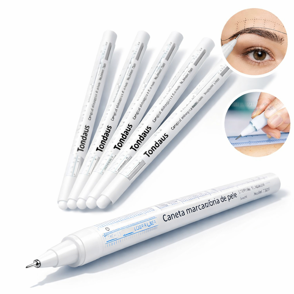 Caneta Dermográfica para Sobrancelha 1.0mm Alta Precisão com Régua