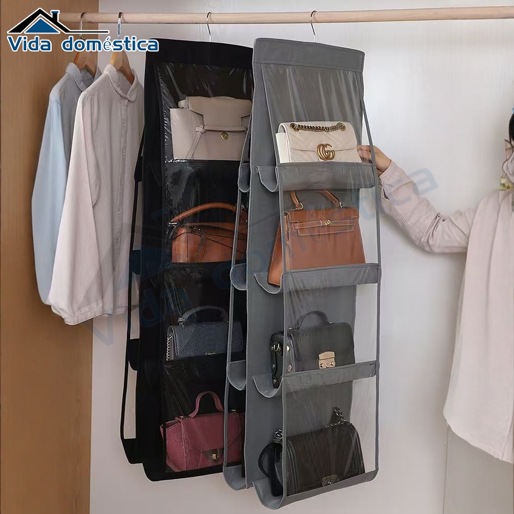 8 Bolsas Organizador Multiuso Suporte De Bolsas Com Cabide Anti Poeira Para Guarda Roupas