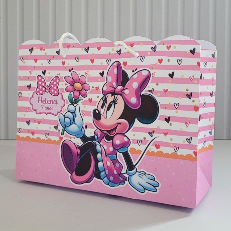 Sacolinha G Minnie Rosa Pegue Monte Personalizada Caixinha Lembrancinha Kit Festa Luxo Sacolinha Grande Luxo