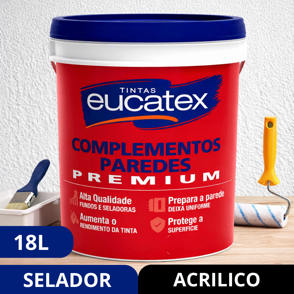 Selador Acrílico Eucatex 18L Branco Alta Cobertura e Fixação Ideal para Preparar Paredes