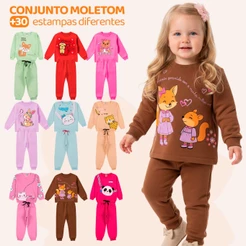 Kit 4 Peças De Roupa Infantil Menina Conjuntos De Moletom Peluciado Para Bebês Feminino Inverno Quentinho de Frio