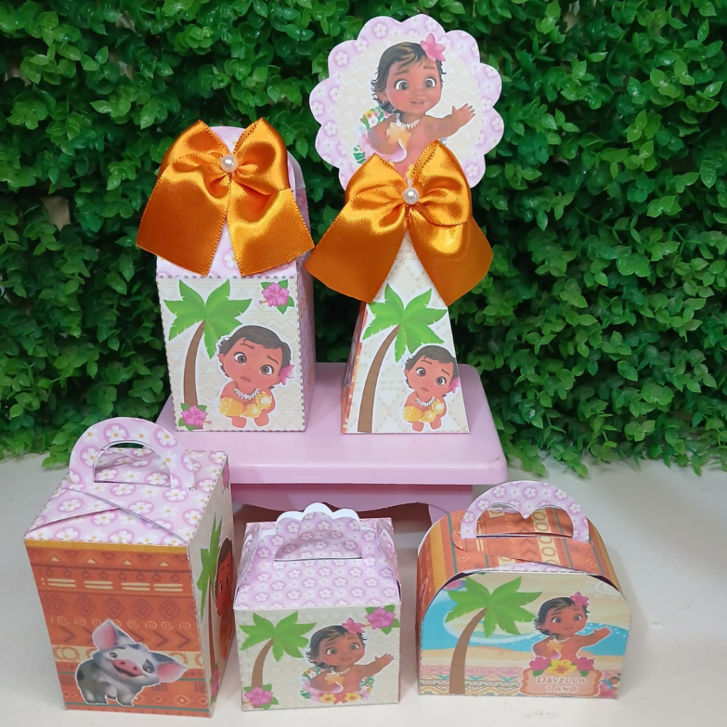 Kit festa personalizados MOANA BABY Lembrancinhas Festa Infantil Aniversário Caixinhas mimos para festa montadas