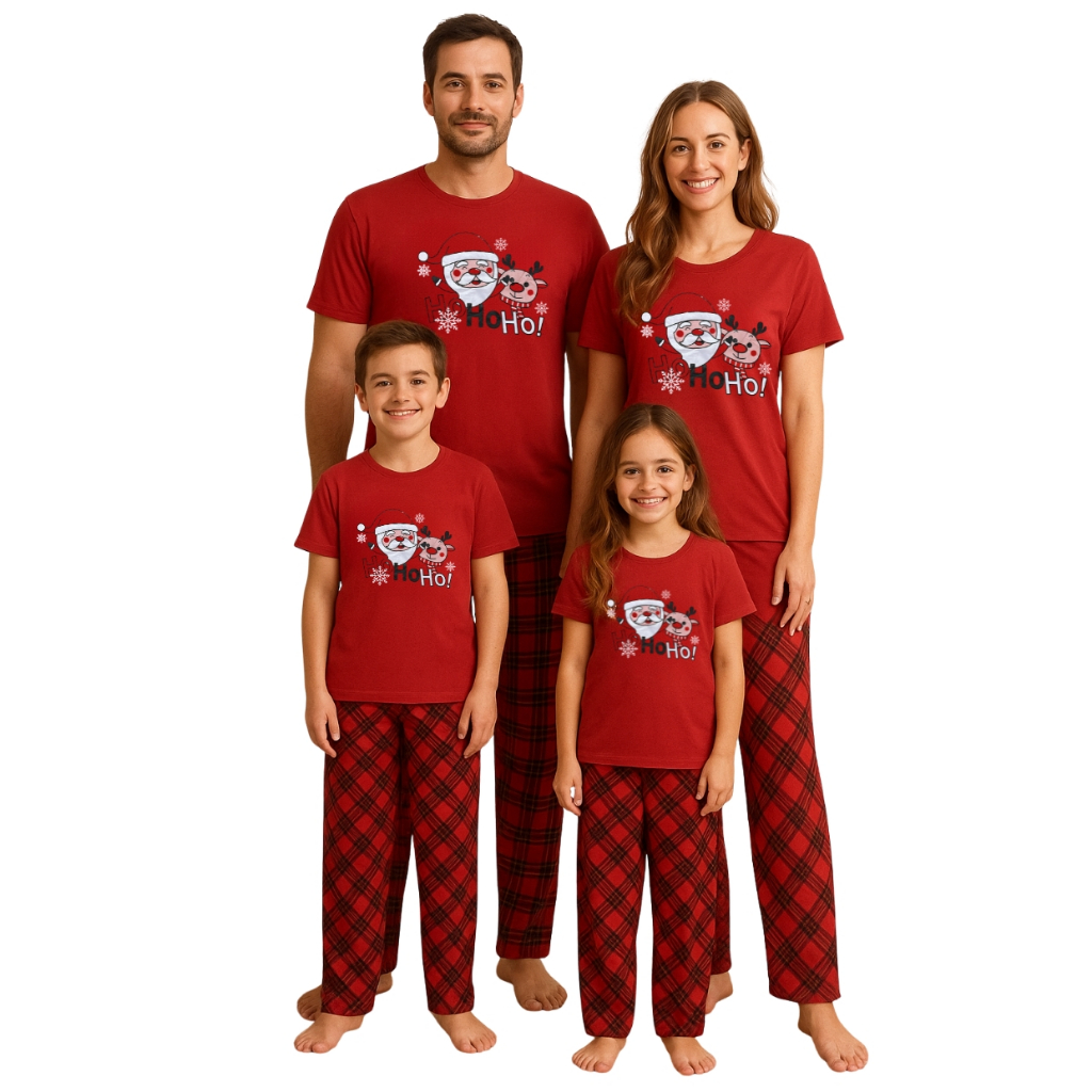 KIT PIJAMA COMBINADO NATAL FAMÍLIA TAL PAI TAL FILHO & TAL MÃE TAL FILHA MEIA ESTAÇÃO ESTAMPAS DIVERTIDAS OFERTA