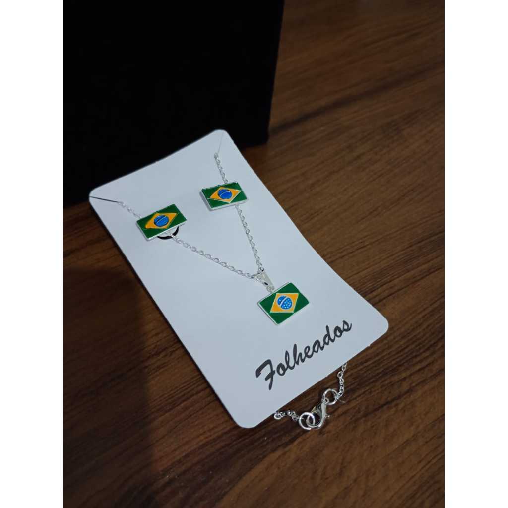 Colar E Brinco Seleção Brasileira Femininas Premium Folheadas Ouro 18K / Prata 925 – Delicadas, Elegantes