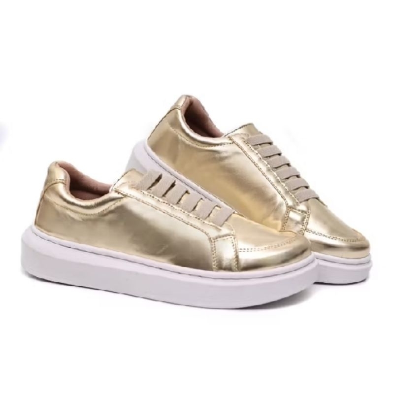 TÊNIS SAPATÊNIS FEMININO DOURADO ALICE COAST ELEGANTE LUXUOSO.