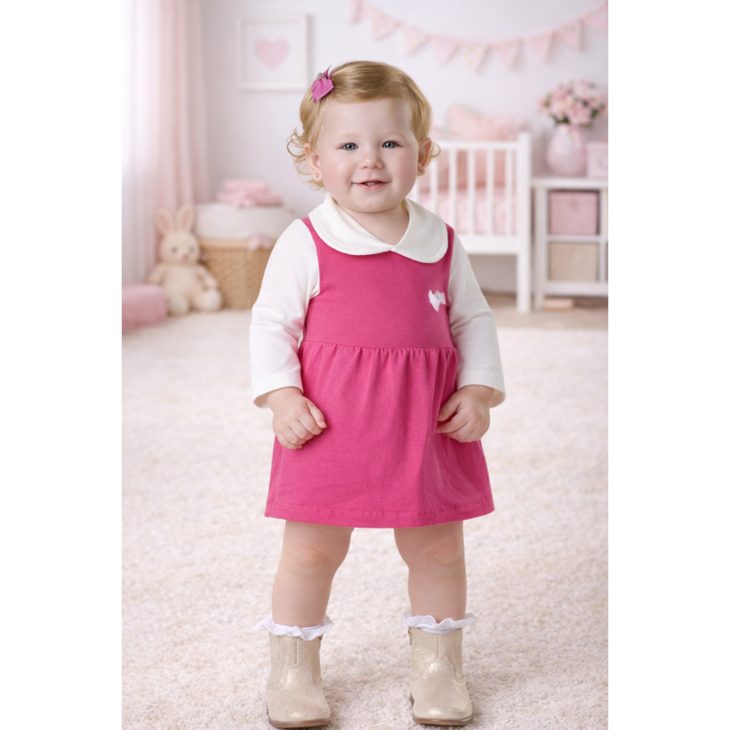 BODY VESTIDO COM GOLA ROUPA DE OUTONO INVERNO PARA BEBE 0 A 12 MESES MENINA