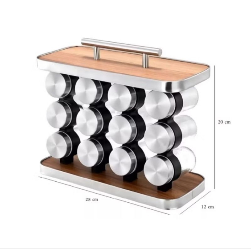 Porta Temperos De Aço Inox Horizontal Com 12 Potes De Vidro + Suporte - Homeland