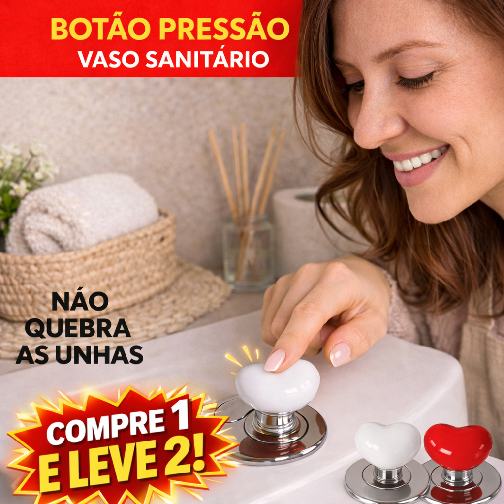 Botão de Pressão descarga coração, botão para caixa acoplada, botão coração banheiro, botão descarga