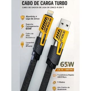 Cabo Carregador Turbo 65W A'Gold 4 em 1 USB/USB-C Preto 1m