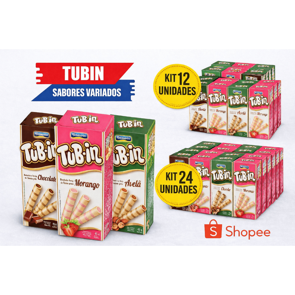 Tubete Recheado Sortido Chocolate Morango Avelã – Bala Tubete Kit 12 ou 24 Unidades Festa Atacado