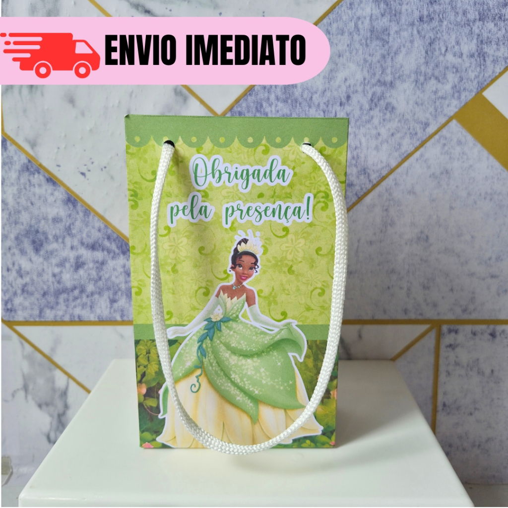Kit 10 a 30 Sacolinhas Princesa Tiana Personalizados Lembrancinhas Mimo Festa Infantil Aniversário PEGUE E MONTE