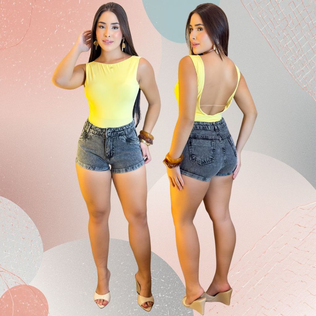 Short Jeans Feminino Cintura Alta 3D e Barra Dobrada Empina Bumbum Premium Casual Lançamento
