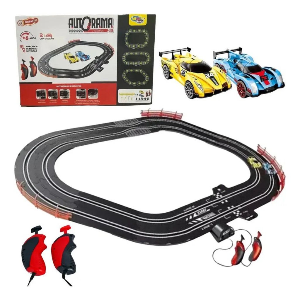 Autorama Elétrico Turbo 3 Circuitos 2 Carros Controle Escala 1:43