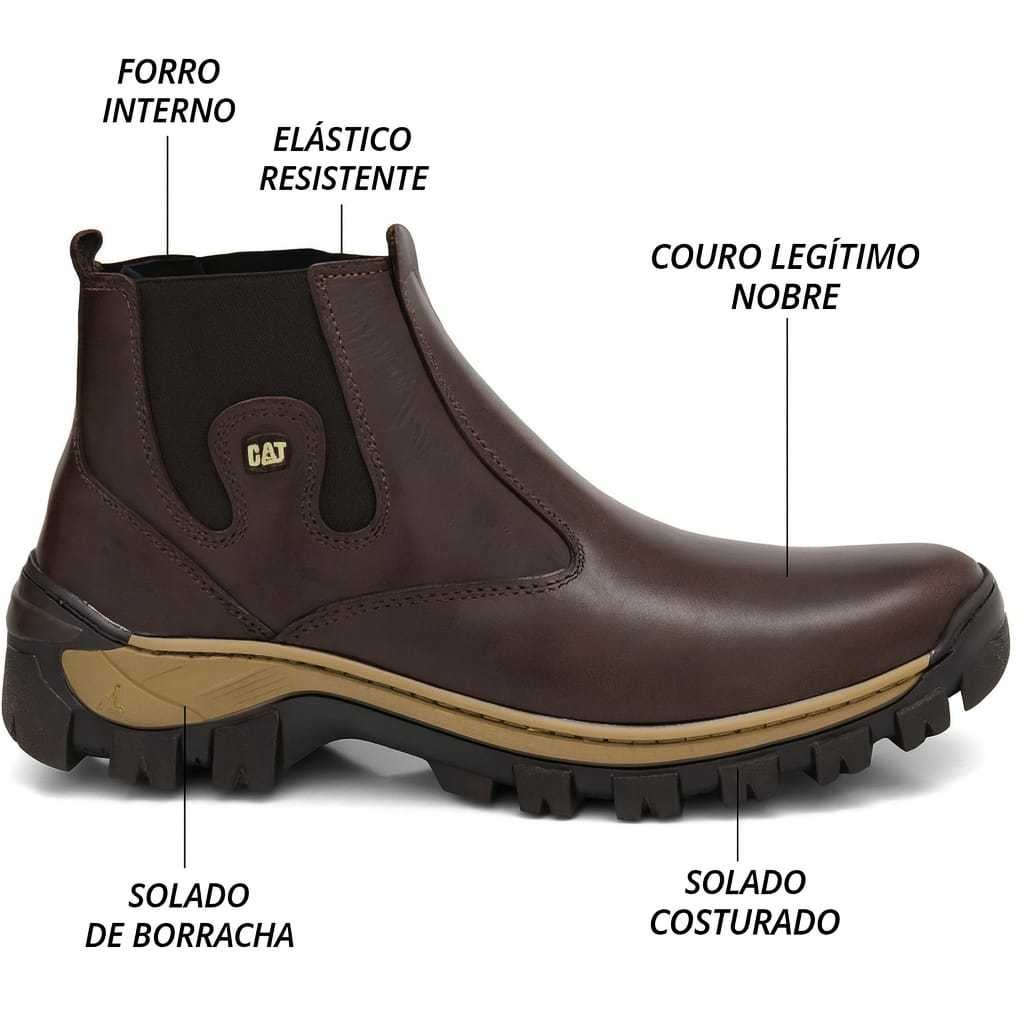 Botina CAT Couro Látego Legitimo Bota Impermeável Pronta Entrega