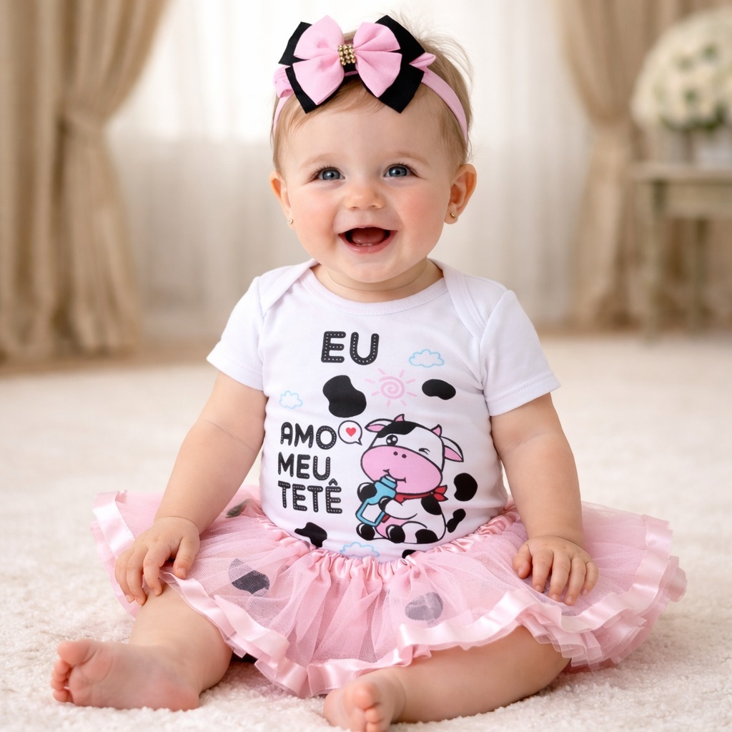 Body Bebê Temático Eu Amo Meu Tetê Roupa Bebê Menina Mesversário Baby Infantil Algodão