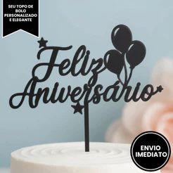 Topo De Bolo Feliz Aniversário 20cm Em 3d Letreiro ENVIO IMEDIATO