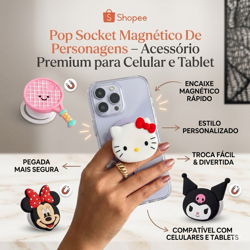 Pop Socket suporte Magnético De Personagens – Acessório Premium para Celular e Tablet