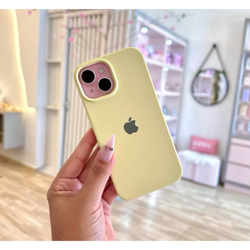 Capa Case cor Amarelo Pastel Premium Apple"silicone case aveludada dentro iPhone 5SE 11 12 13 14 15 ao 16 PRO MAX