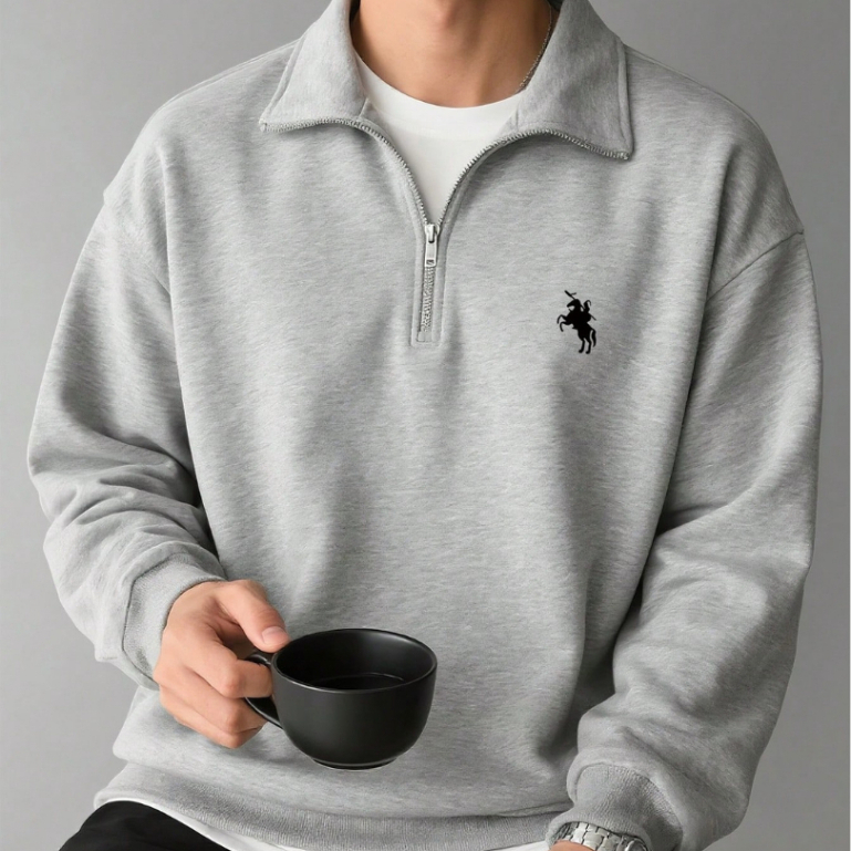 Moletom Masculino Gola Alta com Zíper Forrado Oversized Streetwear Casual Inverno