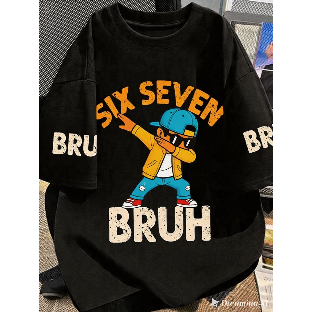 Camiseta Estilosa 100% Algodão Streetwear Infantil/Adulto Meme Gringa Six Seven Bruh Seis Sete Bro