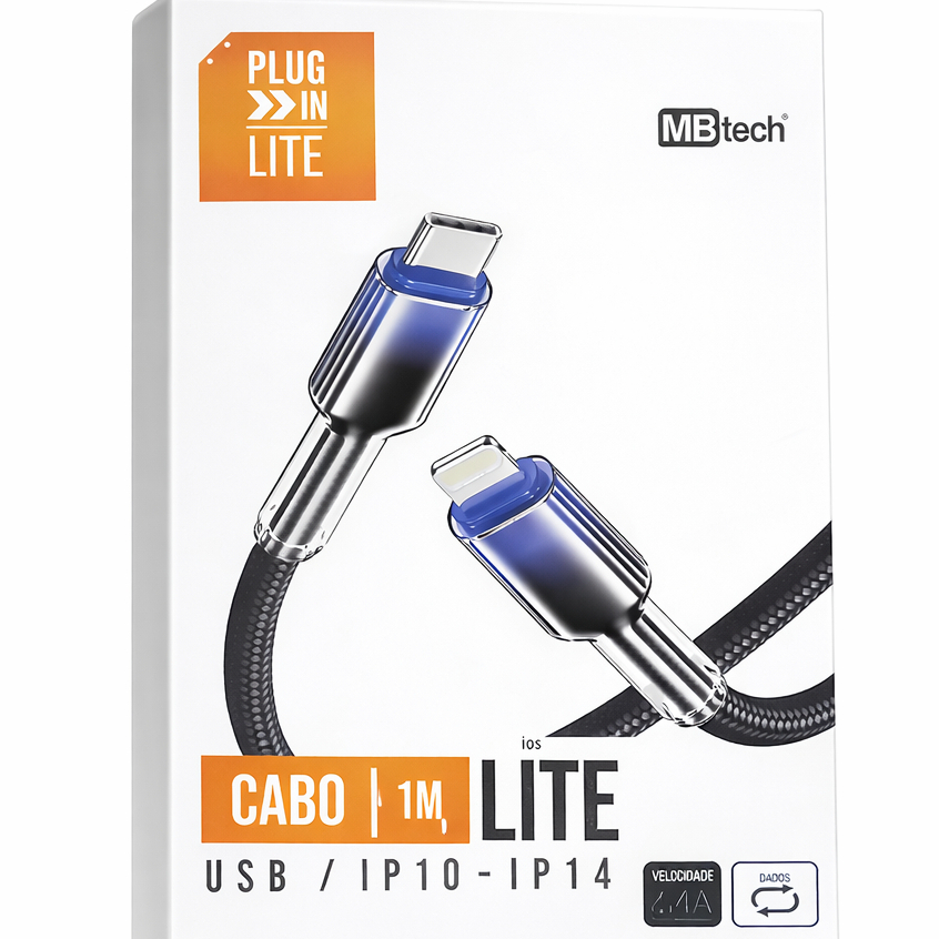 Cabo Lightning iPhone 1 Metro USB MBTech Lite Carregador Rápido Resistente