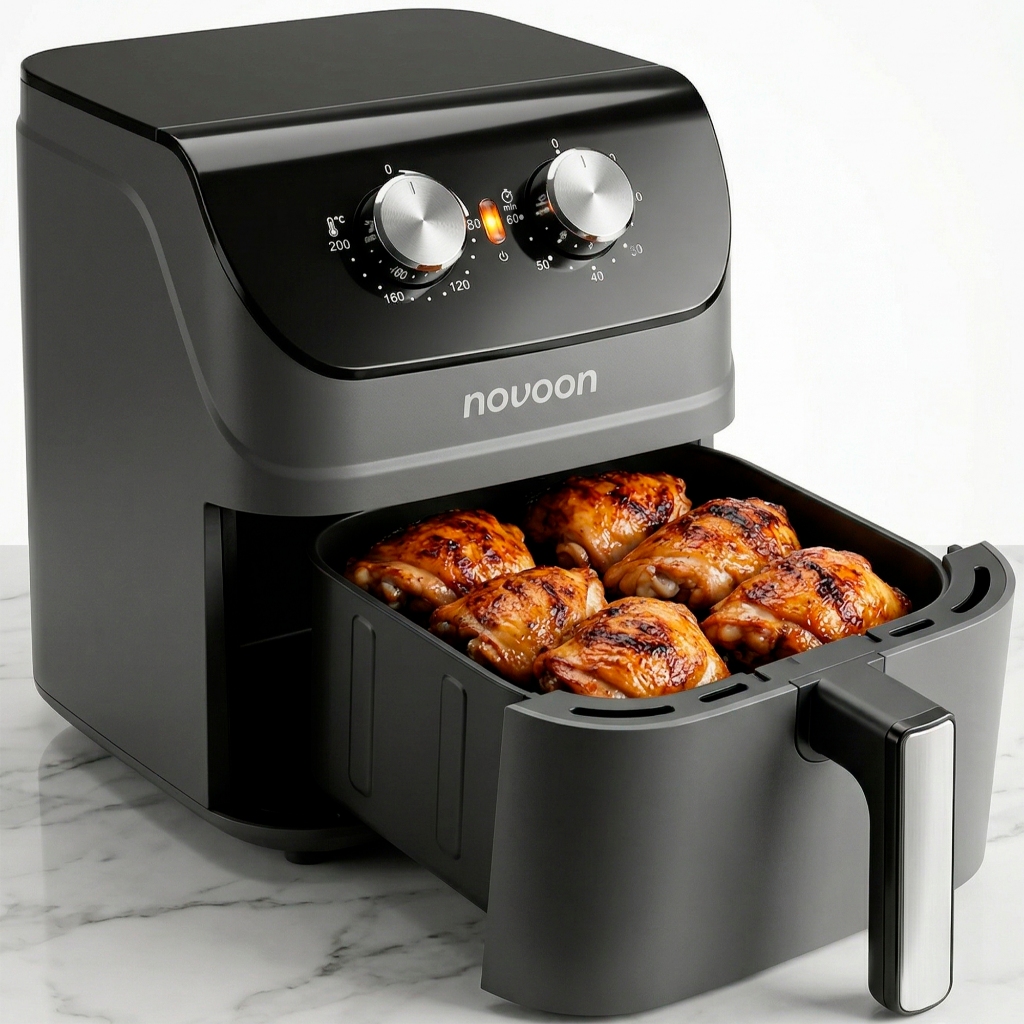 Air Fryer 4,5L Novoon 1400W Grande Capacidade Ideal Família Crocante Rápido 110/220V