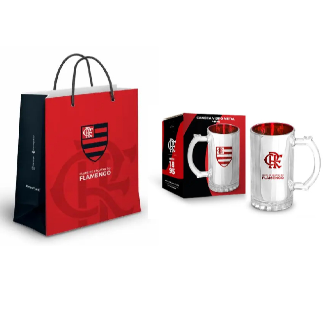 CANECA METALIC FLAMENGO + SACOLA PRESENTES FLAMNEGO