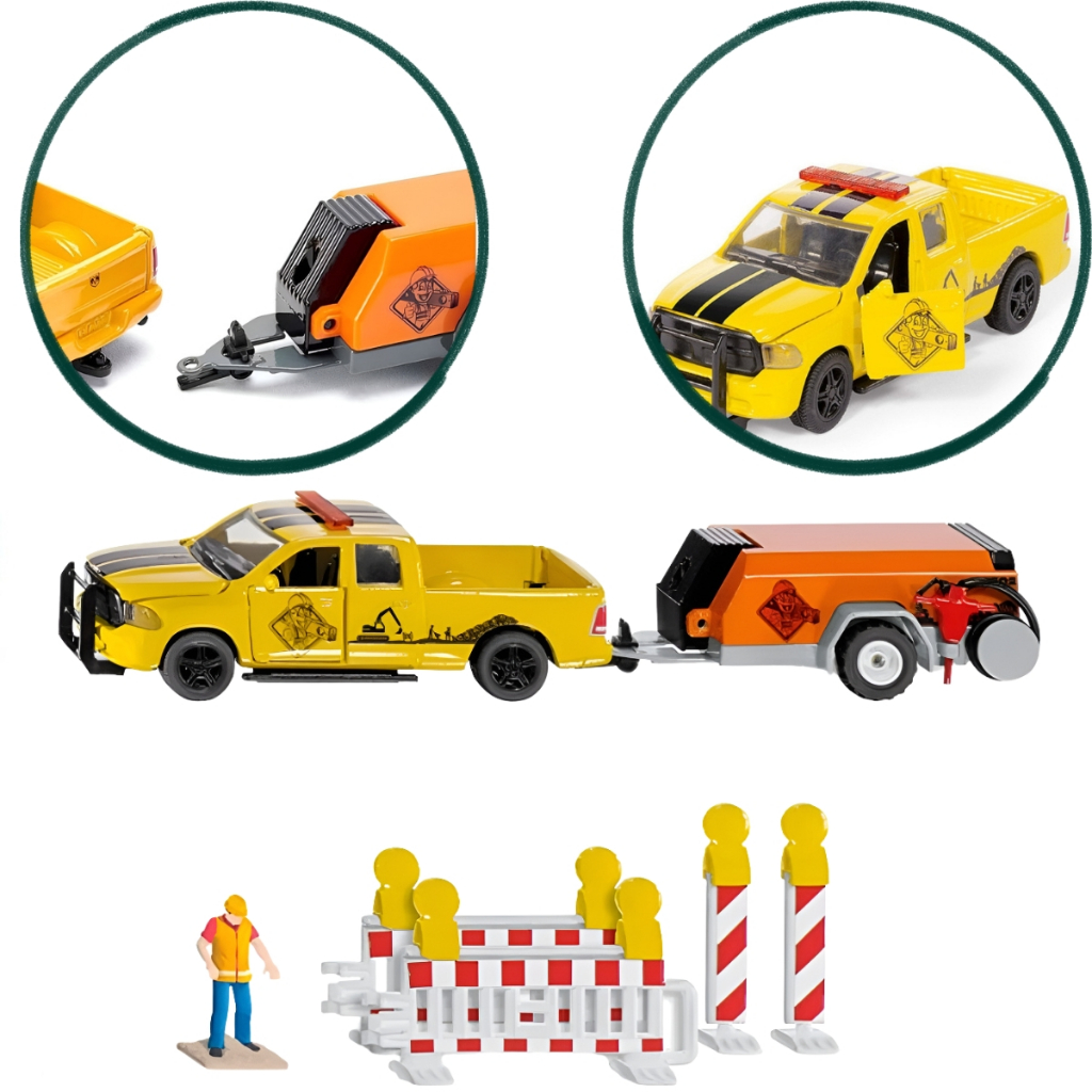 Miniatura RAM 1500 com Trailer Compressor Siku 1/50 Original Metal Diecast Camionete Escala 1:50 Colecionável