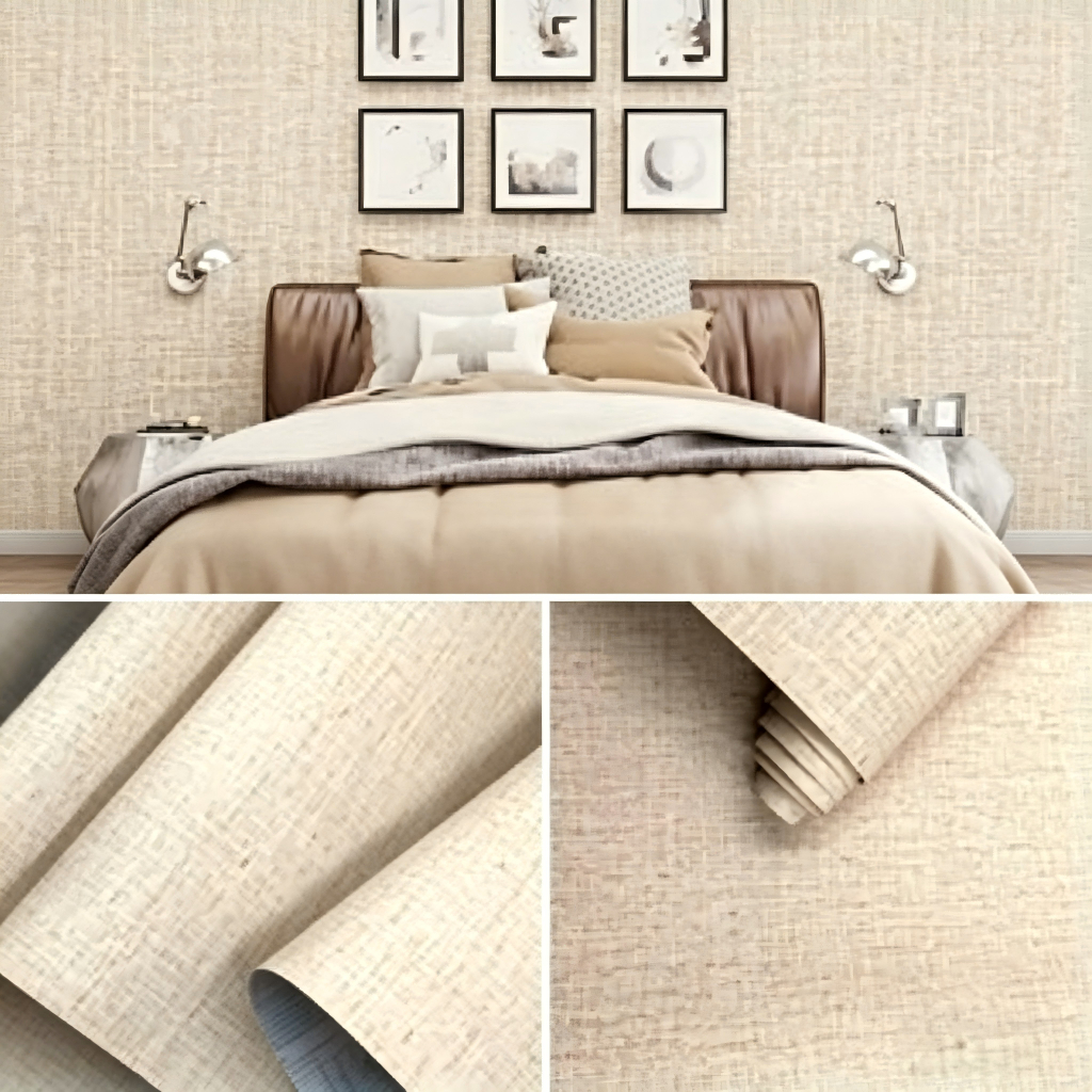 Papel Adesivo Linho Marrom Claro 1/2/3 peças para Decoração, Sala, Quarto, Lavanderia