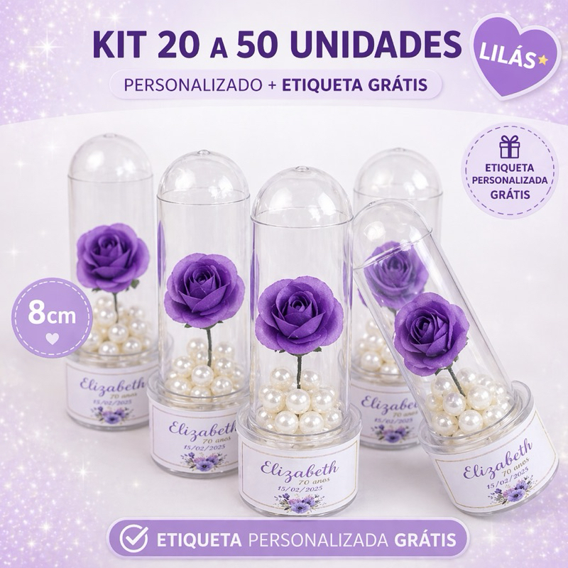 Lembrancinhas Aniversário Lilás - 15 Anos - Tubete 8cm Rosa Encantada Personalizada | Aniversário, Batizado e Eventos