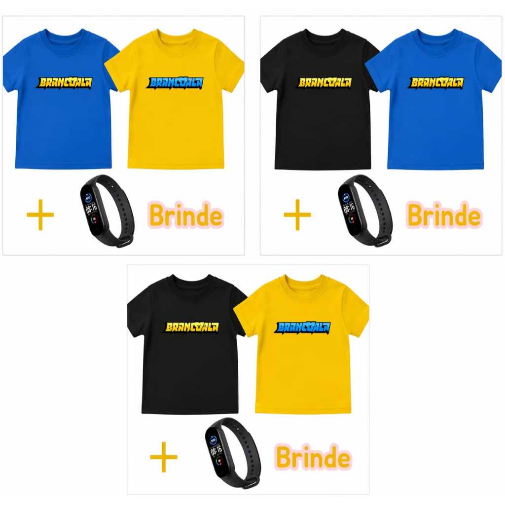 kit com 2 camiseta Brancoala youtubers,+ 1 brinde relògio digital