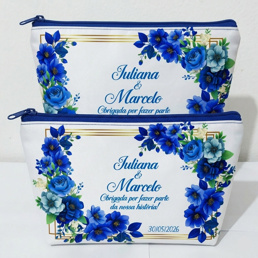 Kit 20 Necessaire Personalizada Casamento Azul Lembrancinha Personalizada Madrinhas bolsinha 15 anos Aniversário Luxo
