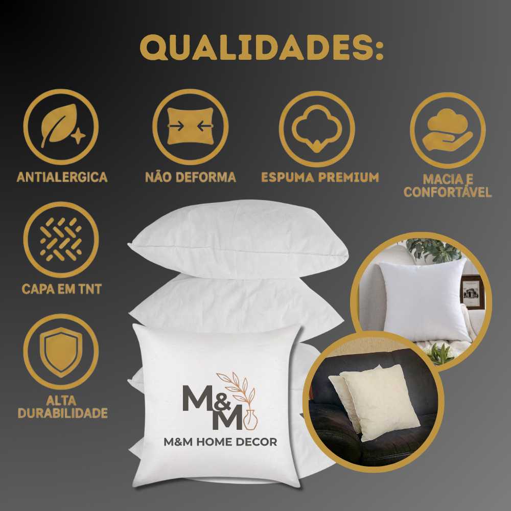 Kit com até 6 Refis de Almofada Decorativa 45×45 – Enchimento Espuma Super Macia(ENVIO IMEDIATO)