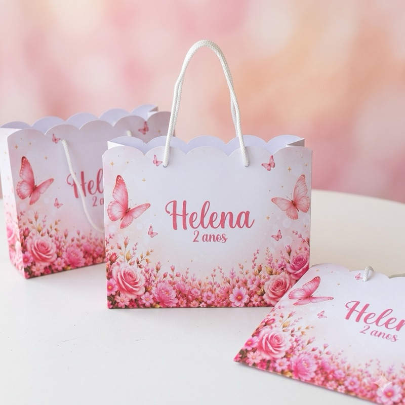 ENVIO RÁPIDO - Sacolinha Personalizada Jardim das Borboletas / Jardim Encantado - 20x15,5x7 - PEGUE E MONTE