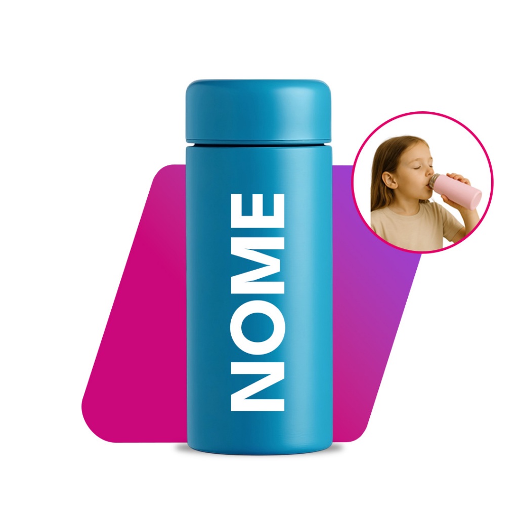 Mini Garrafa Térmica 200ml Aço Inox Personalizada - Escola Infantil Lancheira Colorida Inverno Mochila