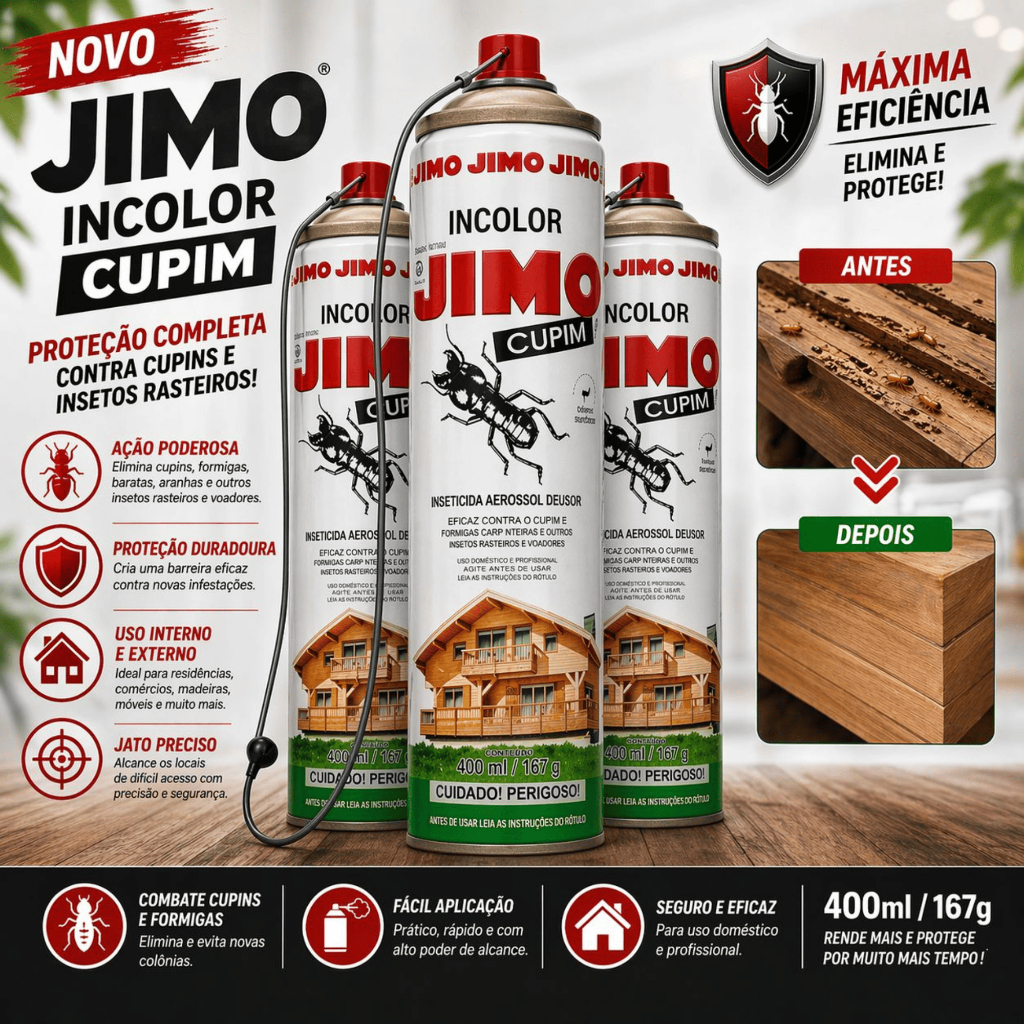 Jimo Cupim Aerosol 400ml Proteção Para Madeira Mata Cupim e Formiga Com Agulha Aplicadora