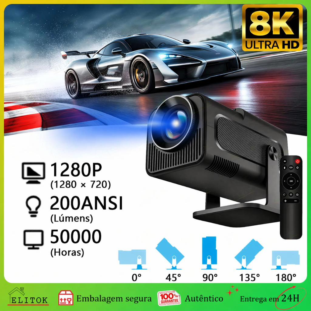 Projetor Portátil 8K Smart HY320 Pro/mini Android WiFi6 Bluetooth HD 1280×720 Espelhamento Celular
