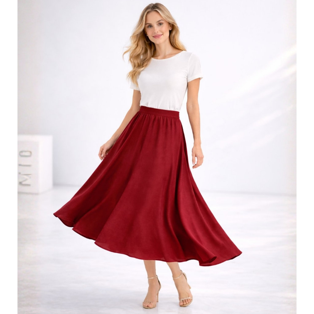 Saia Midi Feminina Cintura Alta Godê Moda Evangélica Leve Básica Leve Confortável Versátil Tendência