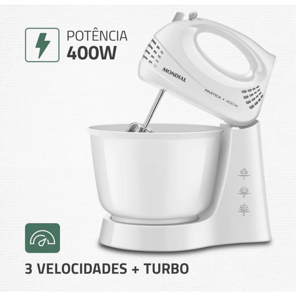 Batedeira Prática Mondial 400w B-44 W Bca 127V