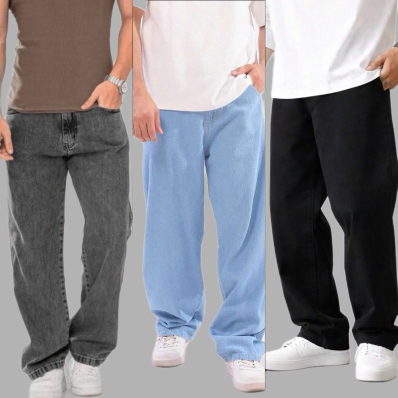 KIT CALÇA BALÃO BAGGY BOCA RETA LARGA OVERSIZED GRANDE RETA ESTILO URBANO STREETWEAR 36-48 3 cores