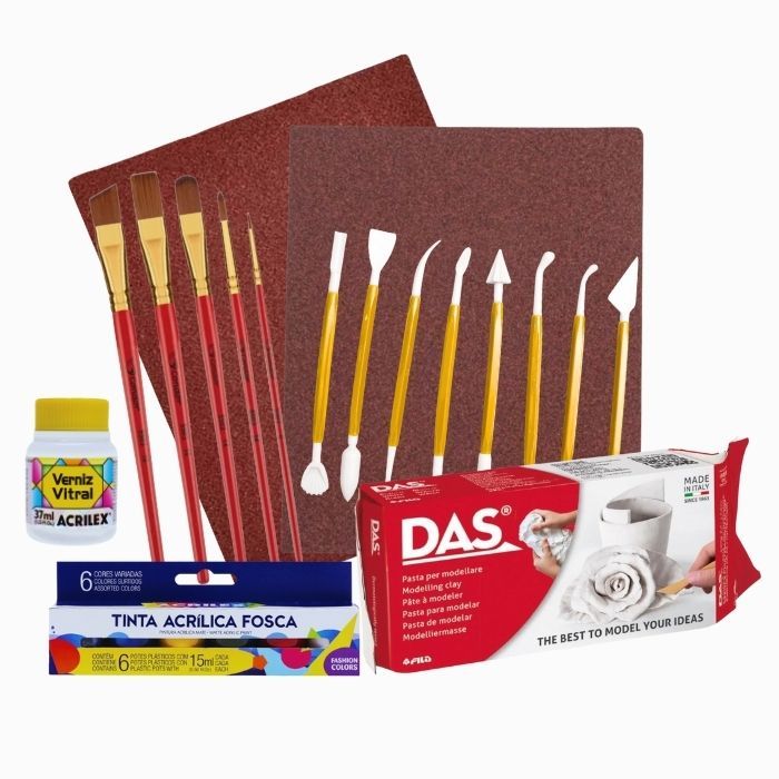 Massa para modelar Das Cerâmica Fria BR 500g Lixa Pincel Tinta Acrílica VernizP Esteca Color em Oferta na Shopee