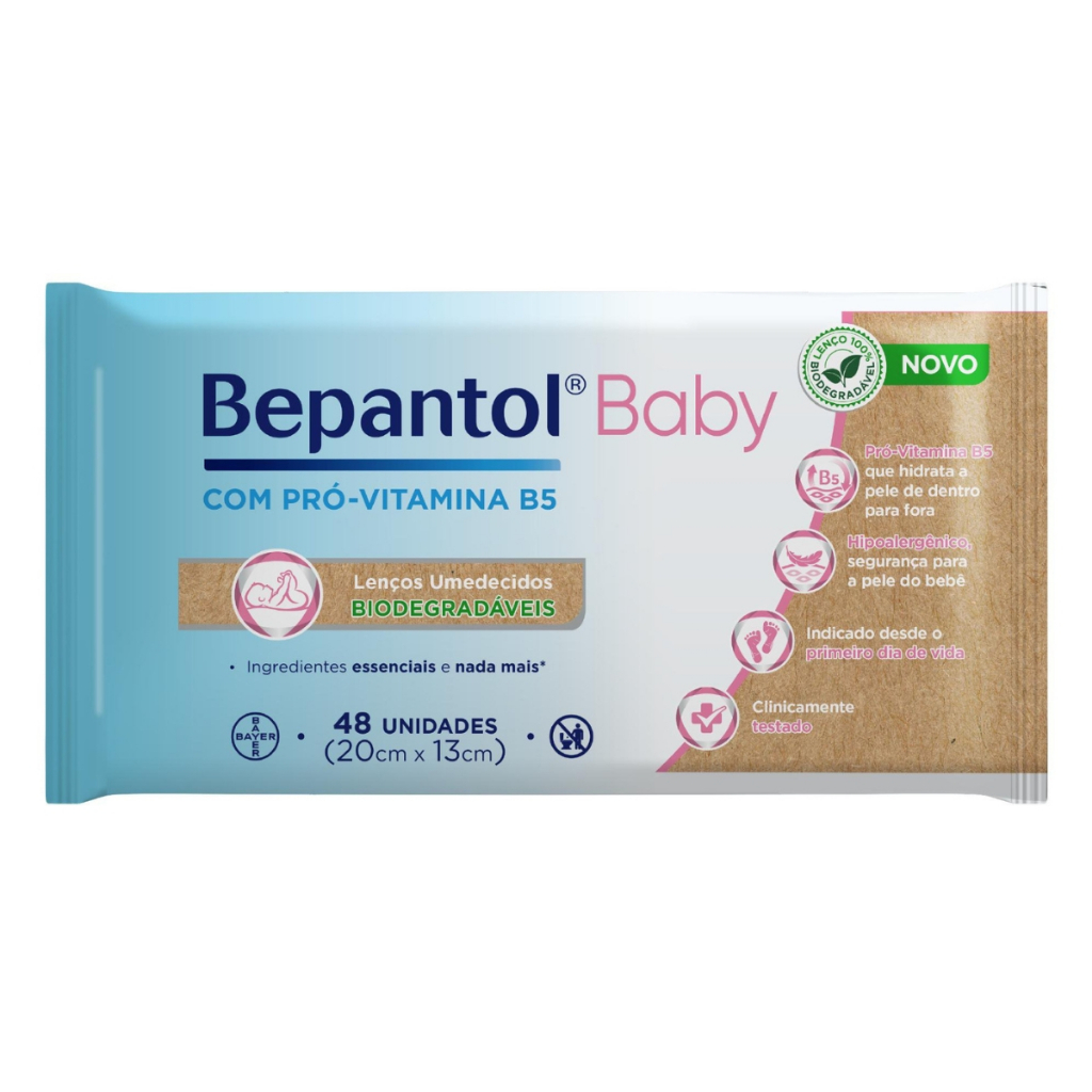 Toalhas Lenços Umedecidos Biodegradáveis com 48un - Bepantol