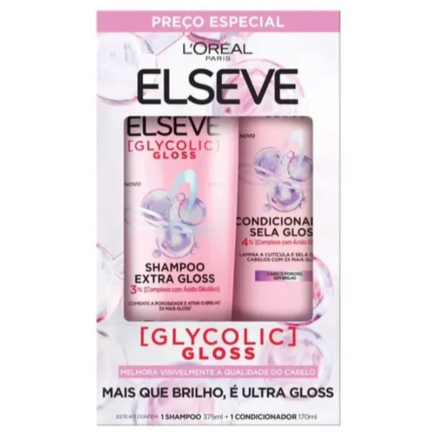 Kit Elseve Glycolic Gloss Shampoo 375ml + Condicionador 170ml