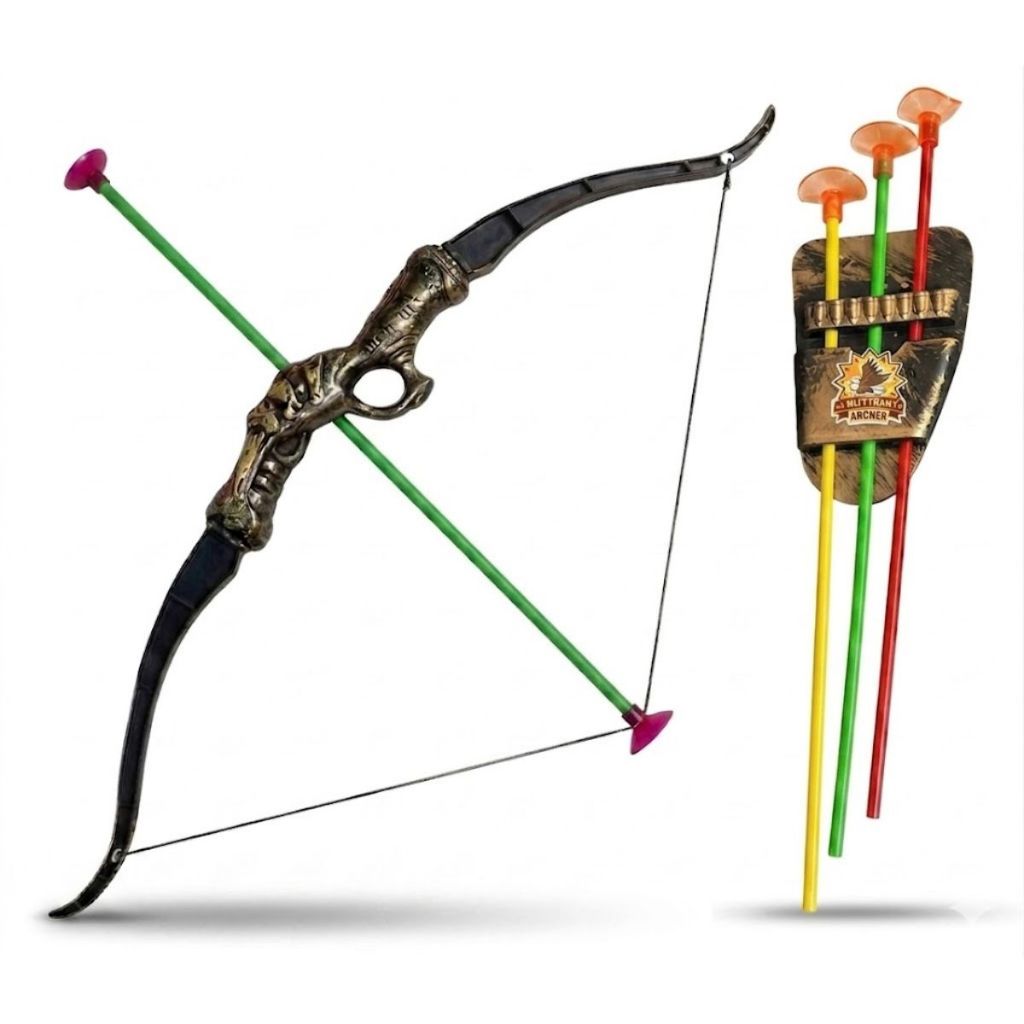 Kit Arco E 3 Flecha Ventosa Infantil Medieval Brinquedo 38cm