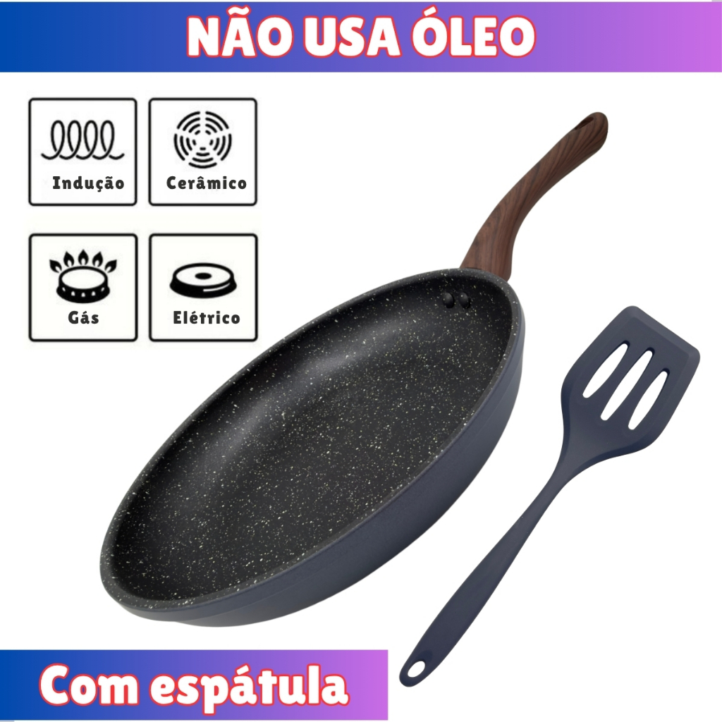 Imagem Frigideira Antiaderente Indução Cerâmica Premium Todos Fogões Cabo Térmico Não Gruda