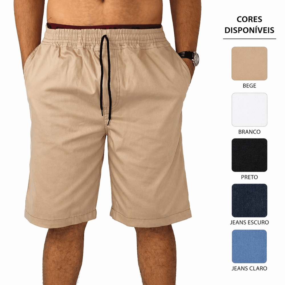 Bermuda Masculina Elástico Cintura Cordão Confortável Sarja Casual Dia a Dia