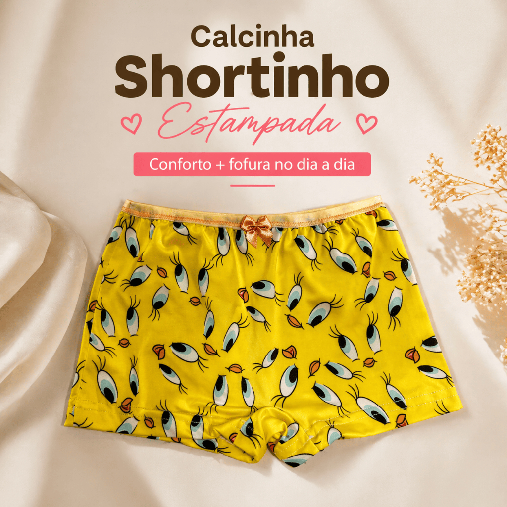 Kit Calcinha Infantil Boxer Estampada Algodão Menina Confortável Dia a Dia