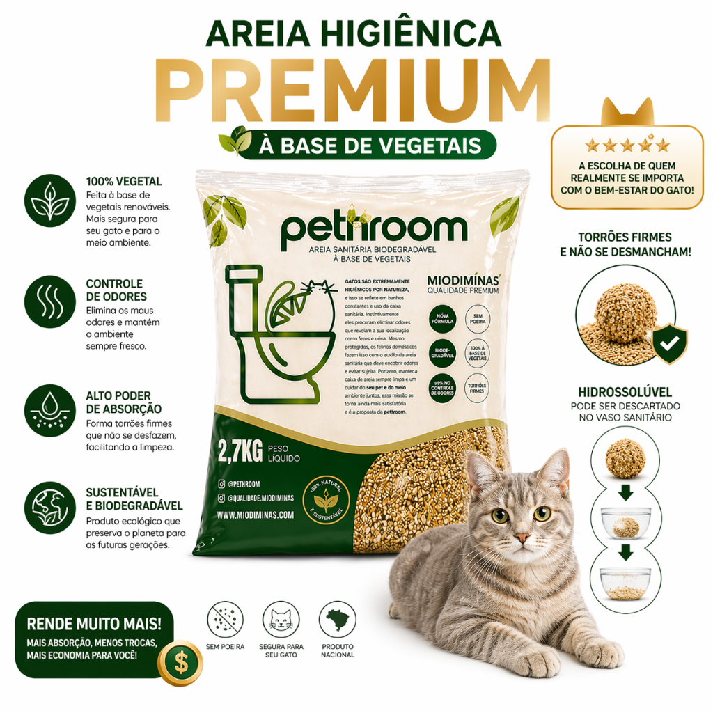 Areia Higienica para Gatos Sanitaria de Mandioca 2.7KG Natural Biodegradavel