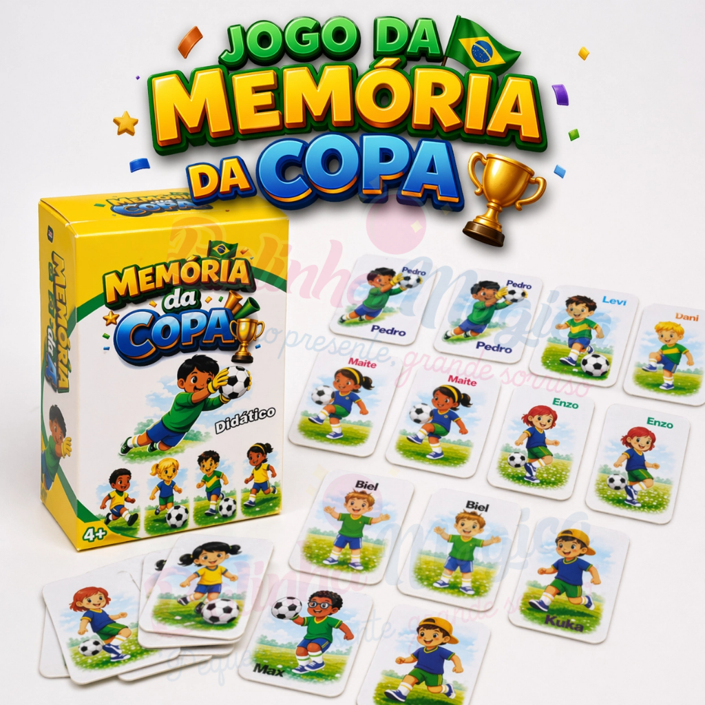 Kit 20 Jogo Memória Copa Do Mundo Futebol Cartas Jogadores Didático Lembrancinha P/ Festa Infantil