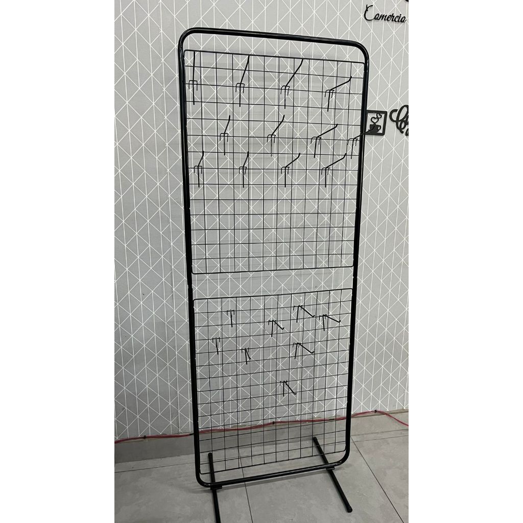 Biombo De Chão Expositor Aramado + 40 Ganchos De 15cm